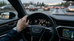 Driver operating a vehicle with active Advanced Driver Assistance Systems engaged on a highway