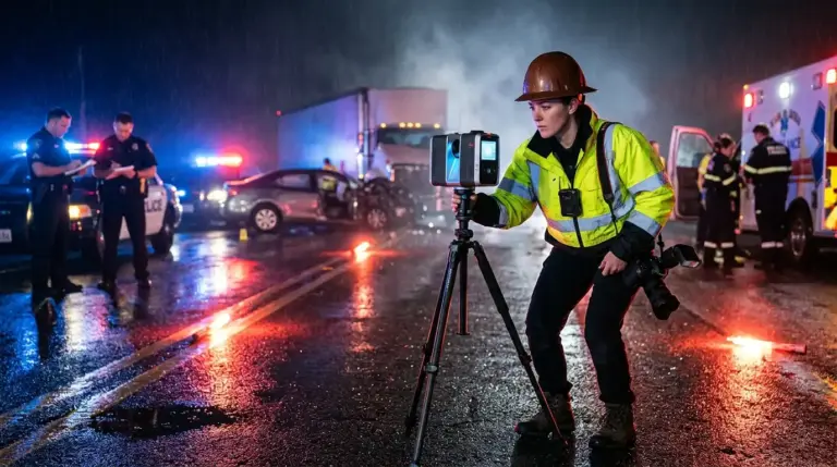 Investigator analyzing highway