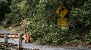 Mountain road curve with guardrail