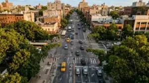 Cars navigating urban intersection
